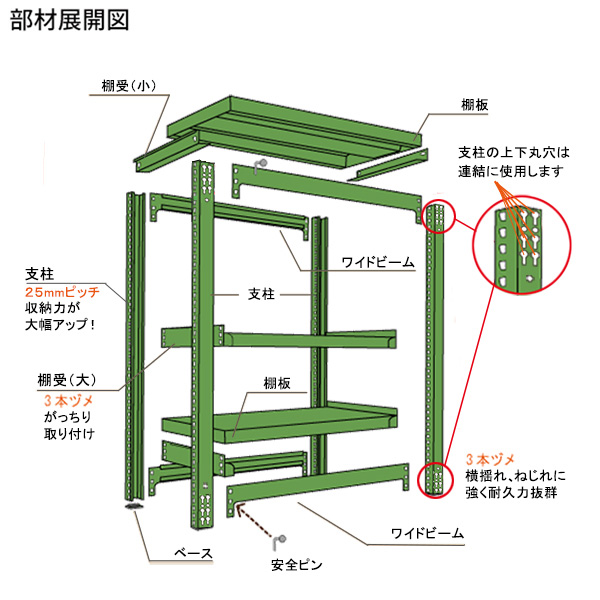 EK中量300kg/段 ボルトレス　部材展開図