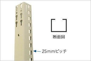 スチールラックの支柱はコの字型のC型チャンネル